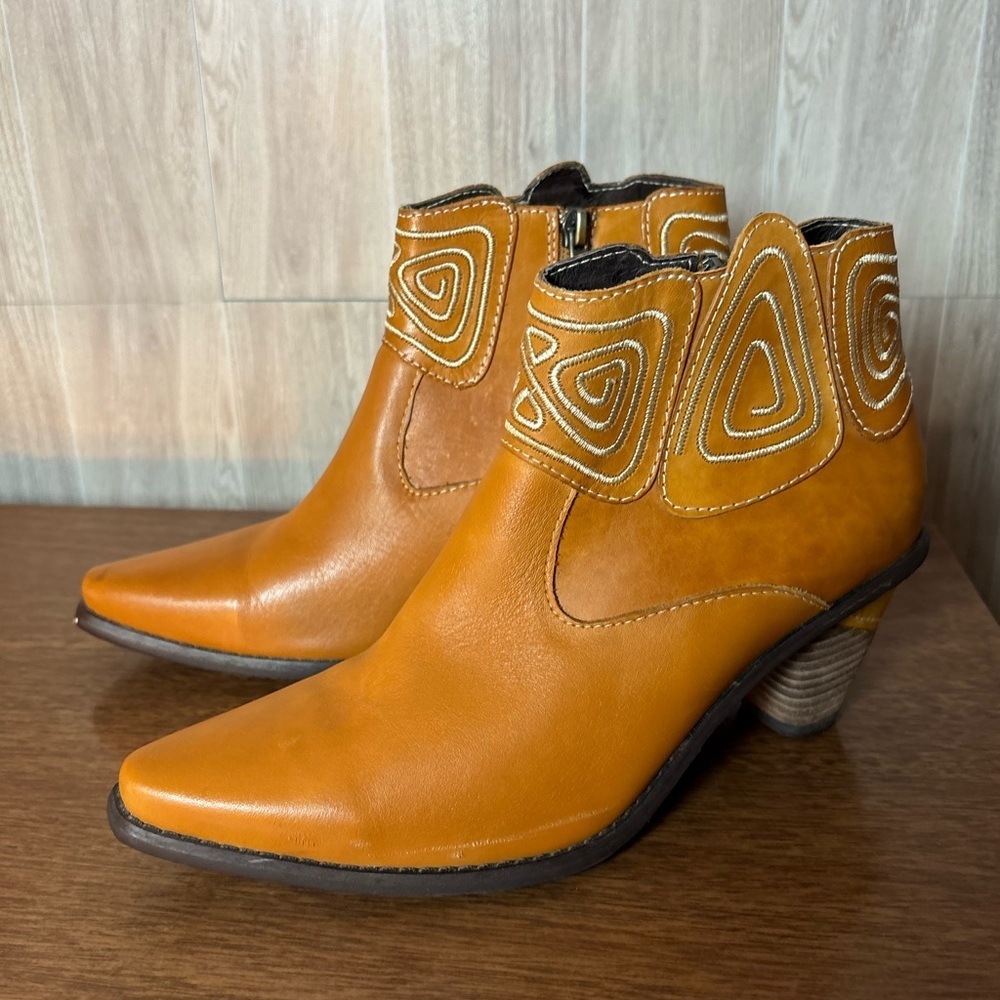 Spring Step Gamer Embroidered  Wester Leather Ankle Booties